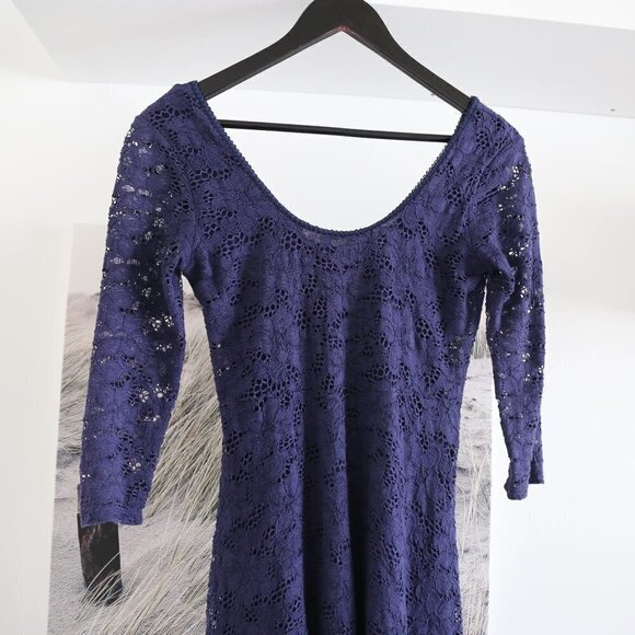 FREE PEOPLE Katya 3/4 Sleeve Lace Navy Blue Dress - Picture 2 of 8